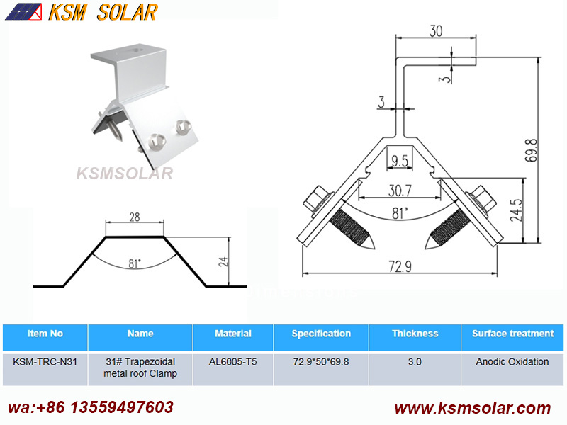Trapezoidal metal roof Clamps