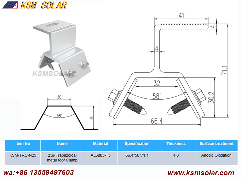 Trapezoidal metal roof Clamps